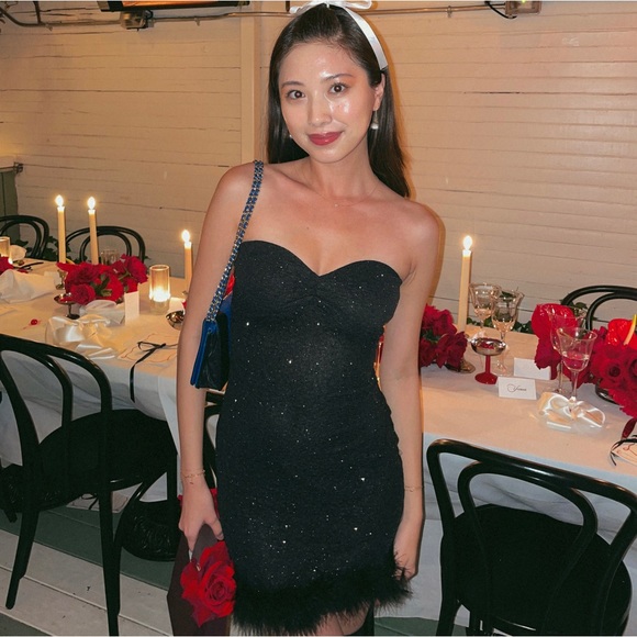 Windsor Black Sparkly Dress with feather detail - Picture 2 of 3